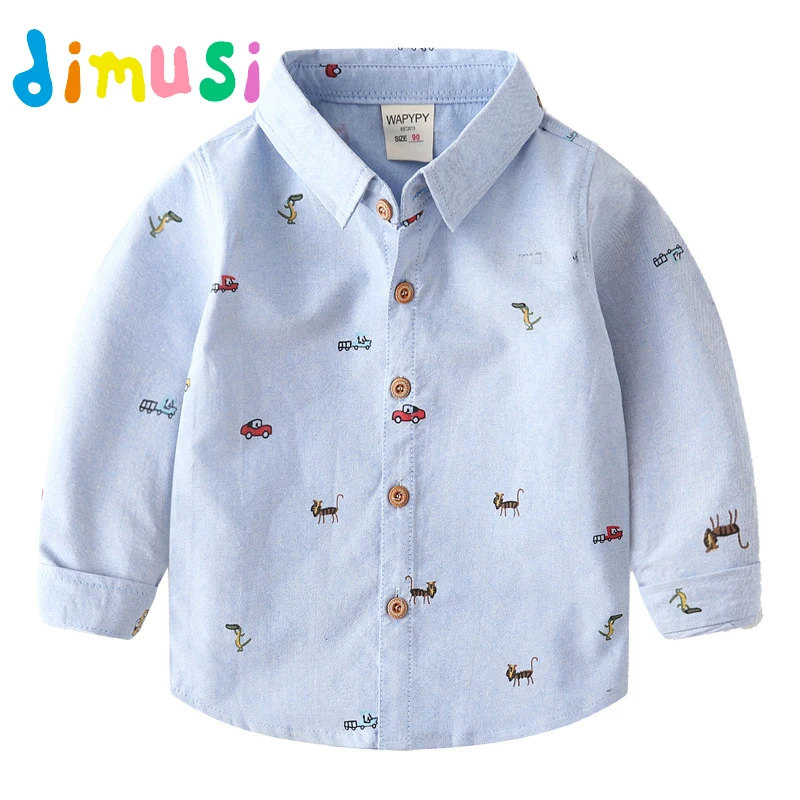 DIMUSI Boys Shirt Autumn 100% Cotton Shirts Oxford Car Printing Long Sleeves Shirts Boy\'s Denim Overshirt shirt Children BC248