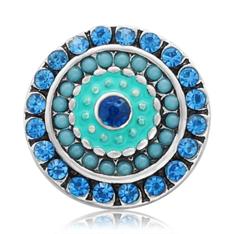 New Round Rhinestone beads blue style Dots flowers 18MM snap buttons fit DIY 18MM snap bracelet snap jewelry Gift