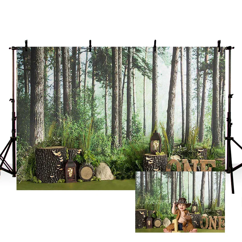 

Avezano Photography Backdrop 1st Happy Birthday Forest Jungle Party Shrub Grass Background For Studio Photozone Photophone Decor