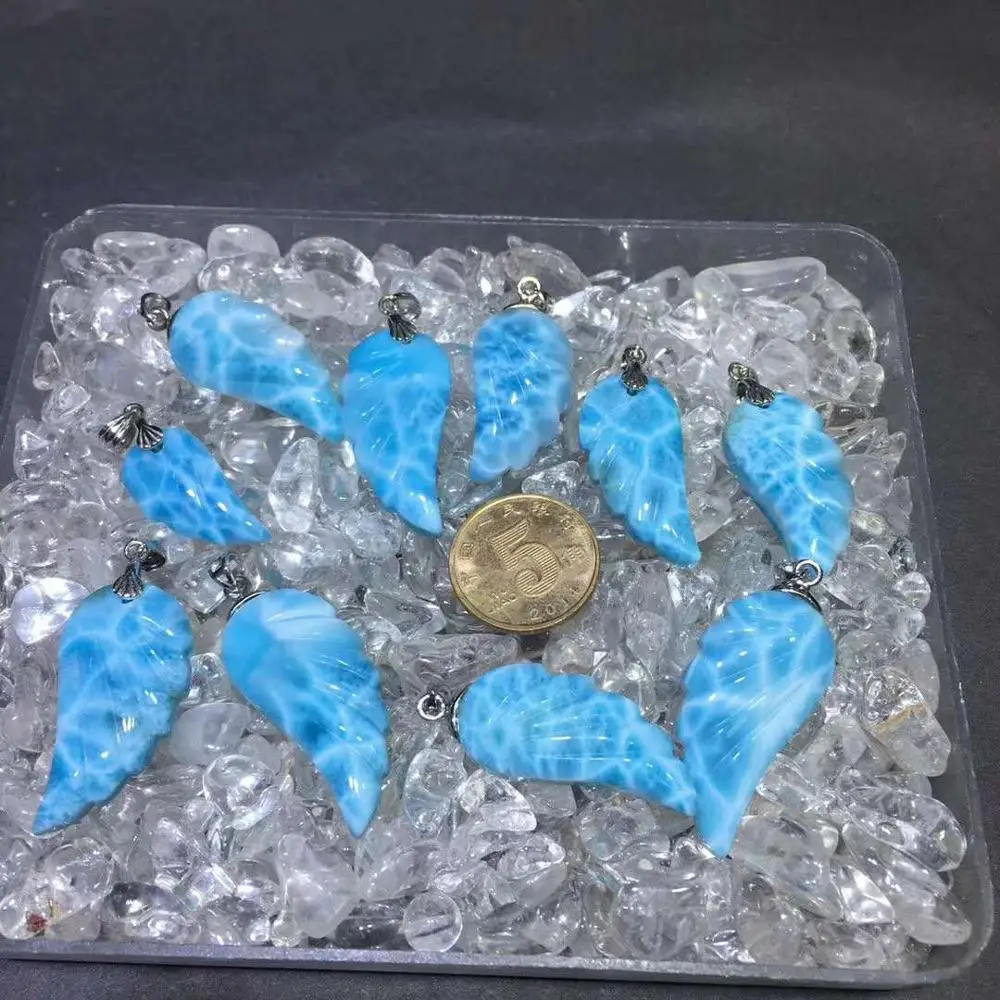 Top Natural Blue Larimar Pendant For Woman Man 17x35mm Wing Beads  Stone Crystal Jewelry