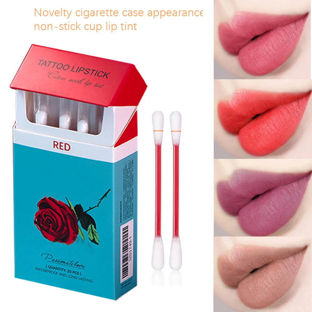 

20pcs Cigarette Cotton Swab Lipstick Tattoo Lipstick Non-Stick Long-Lasting Waterproof and Kiss-proof Lip Durable Lip Stain Set