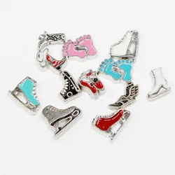 20pcs/lot Mix Style Ice Skates Boot Footprint Enamels Floating Charms For Glass Lockets Memory Pendant Jewelry