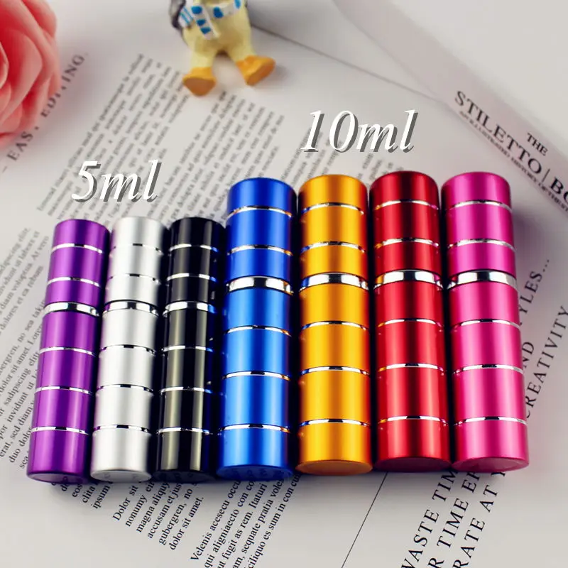 1pc 5ML 10ML Travel Aluminum Perfume Atomizer Glass Spray Bottle Empty Refillable Bottle with line .Portable Metal Sprayer