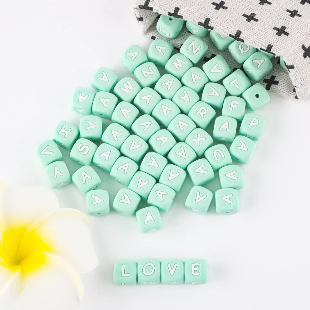 10Pcs English Green Alphabet Silicone Letter Beads 12MM Beads Letters For Jewelry Making DIY Pacifier Chain Accessories