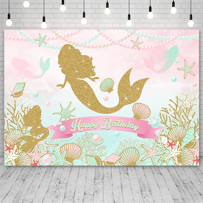 

Avezano Happy Birthday Party Backdrops Mermaid Princess Shell Starfish Girl Photography Backgrounds Photo Studio Photocall Decor