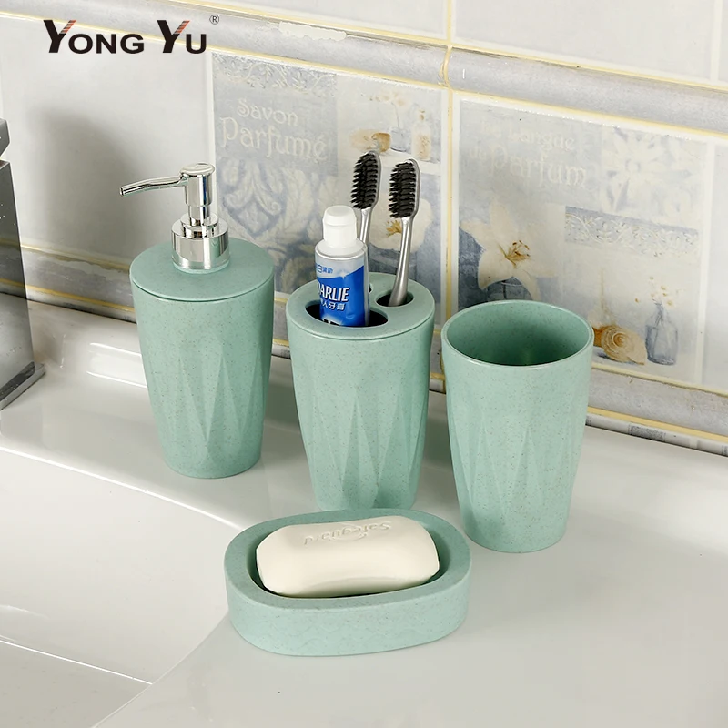 Bathroom Accessories 4Pcs/Set Wheat straw Soap Dish Dispenser Washroom Toothbrush Holder Cup Suit BPA Free