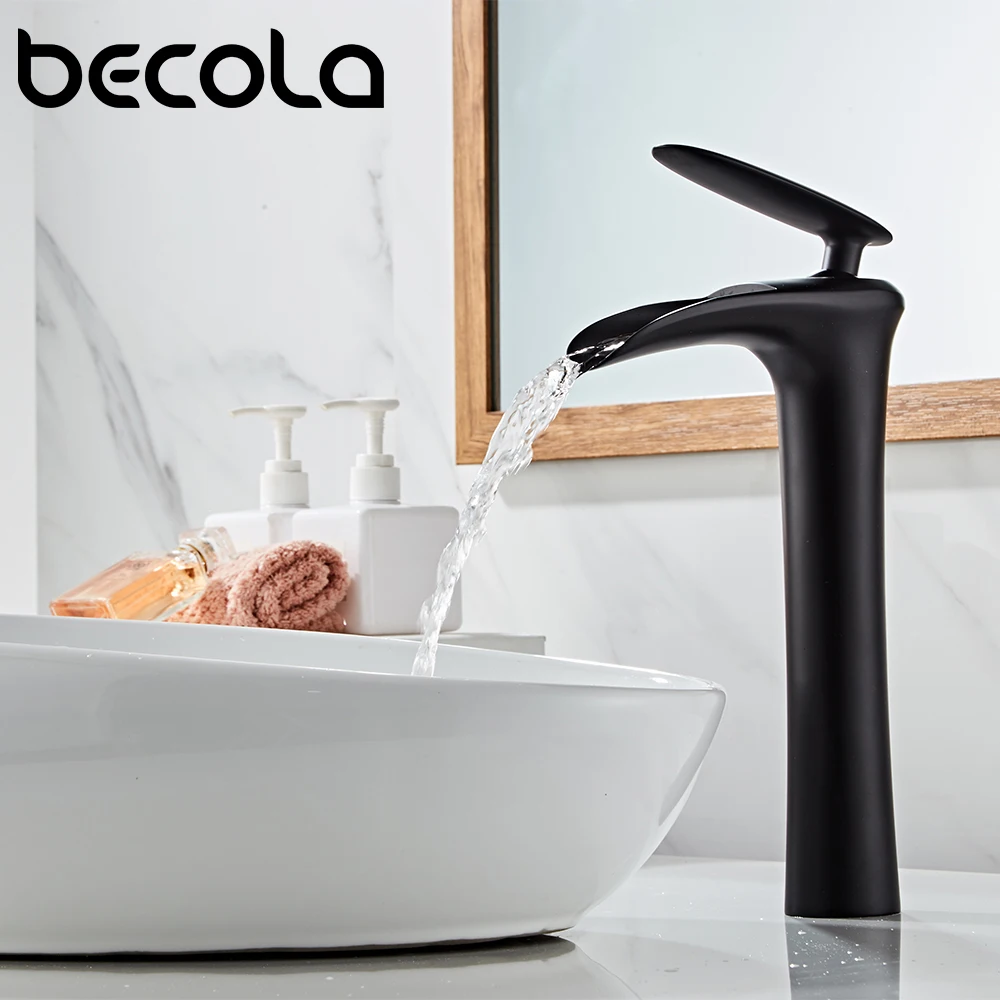 

Becola Luxury Black/White Crane Basin Tall Taps Modern Waterfull Faucet Bathroom Basin Faucets Hot Cold Water Sink Tapware Mixer