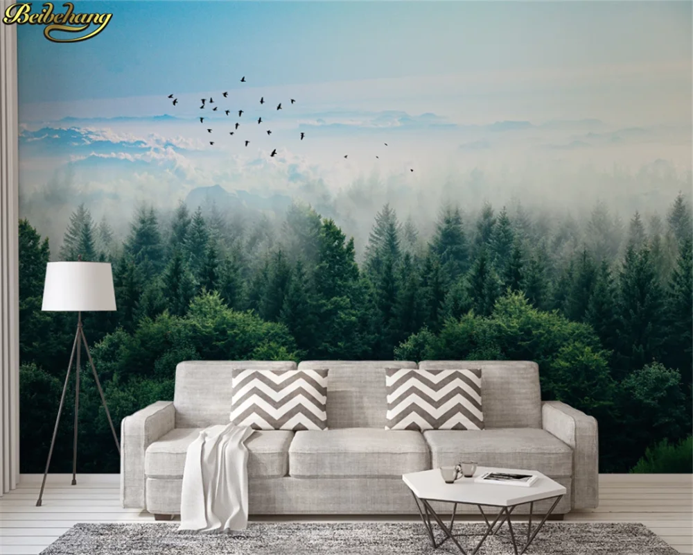 beibehang 3d wallpaper mural Nordic minimalist foggy forest distant mountain birds background wall paper wall papers home decor