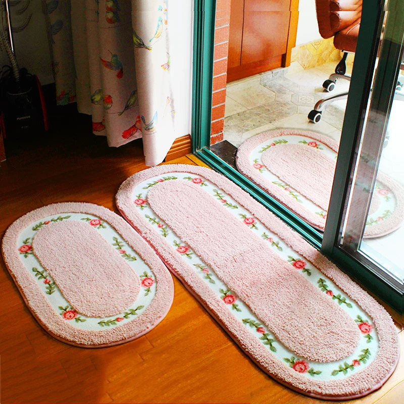 Pastoral Floor Carpet Living Room Bedroom Carpet Area Rugs Anti-slip Mats Pink Floral Bathroom Toilet Kitchen Carpets Mat