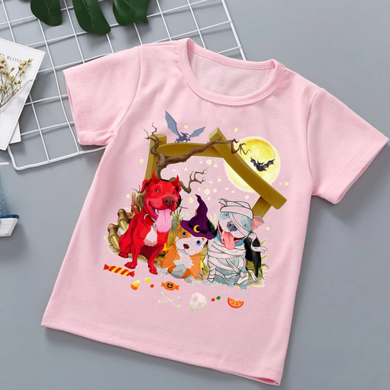 Newly girls t-shirt funny halloween pumpkin graphic print girls clothes fashion aesthetic trend girls pink tshirt tops wholesale