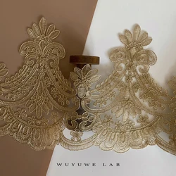 Delicate 1Yard Gold Embroidery White Mesh Lace Trim Diy Luxury Applique Flowers Garment Lace Fabric for Wedding Dresses 20cm