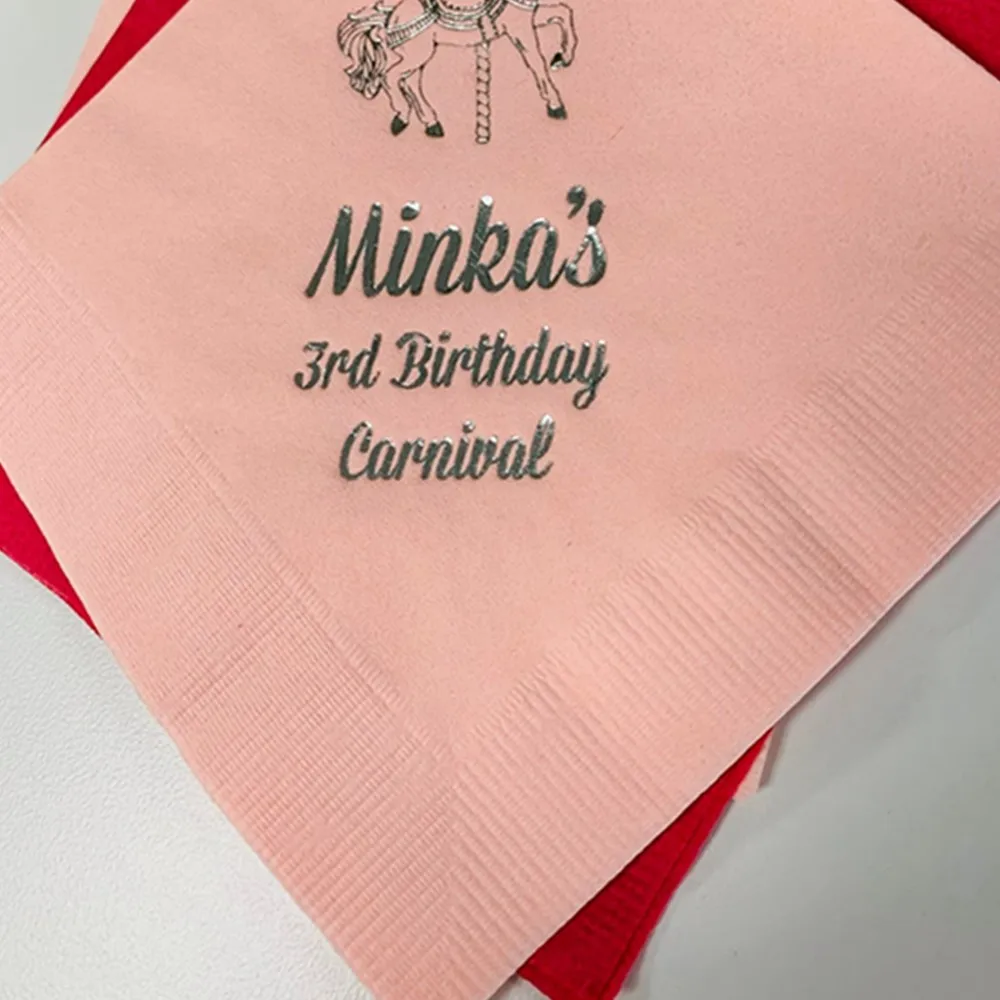 Personalized Napkins Circus Carousel Birthday Napkins Carousel Party Custom Printed Monogram Cocktail Beverage Luncheon Dinner