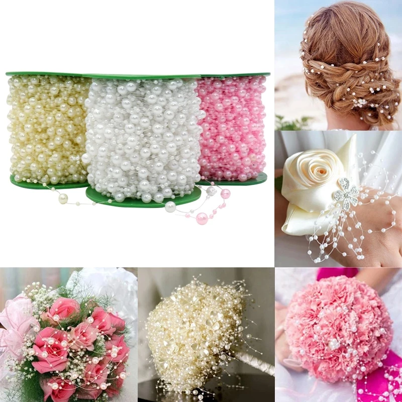 

5Yards/lot Fishing Line Artificial Pearls String Beads Chain Garland Flowers DIY Wedding Pearl Garland Party Bouquet Decor 3-8mm