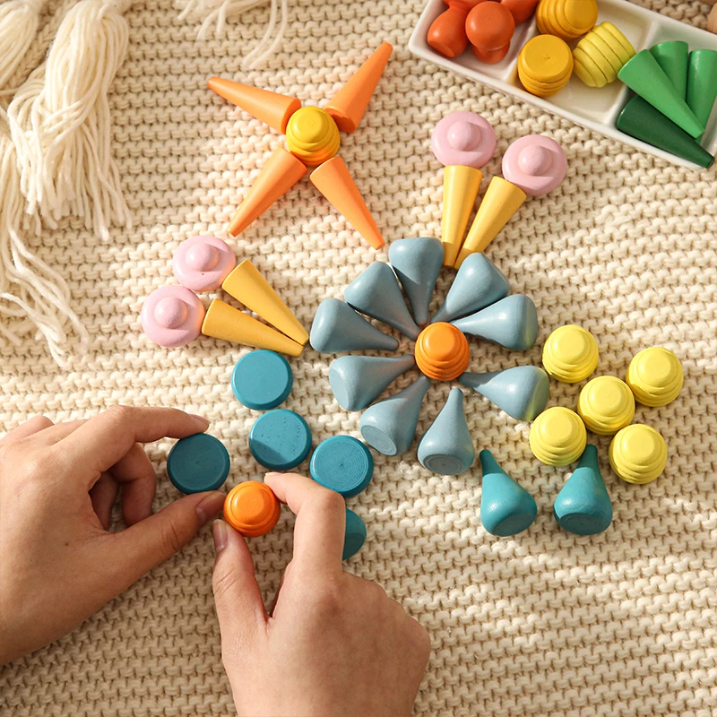 162pcs Wooden Rainbow Constructor Set Children Stacking Toys Balance Building Block for Kids Montessori Children Toddler Waldorf