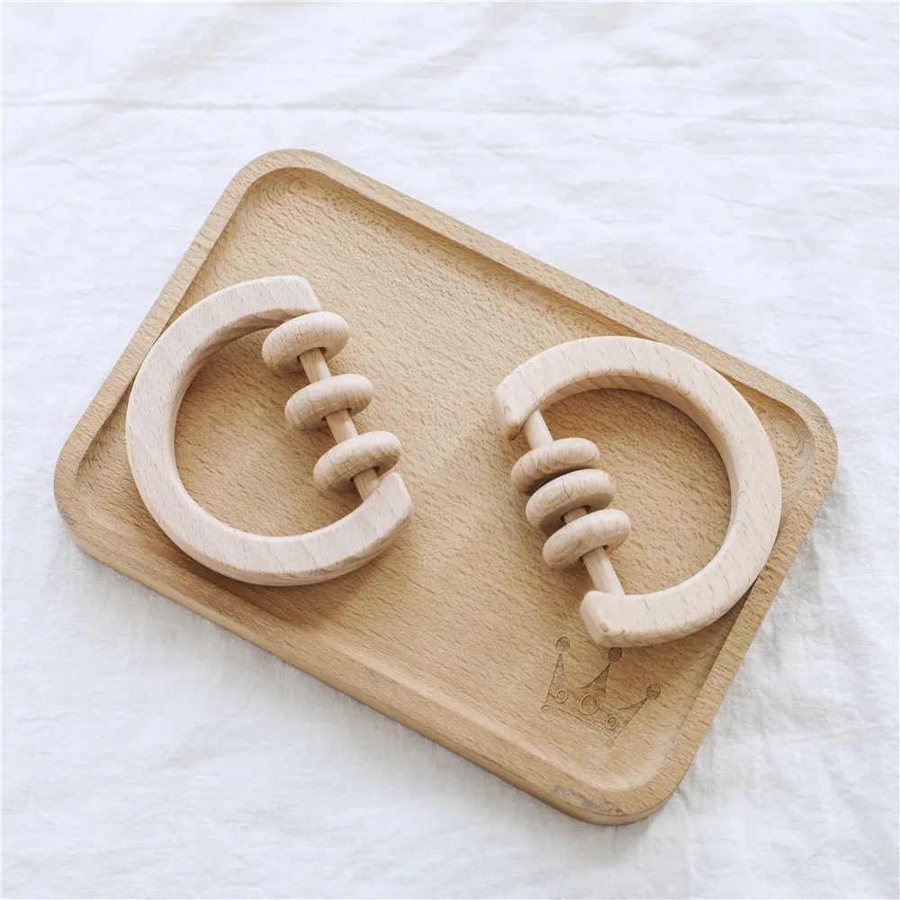 1pcs Baby Rattles Ring Toys Wooden Teether Beech Wood Food Grade BPA Free Baby Rattles Ring Safe And Non-toxic Baby Toys Teether