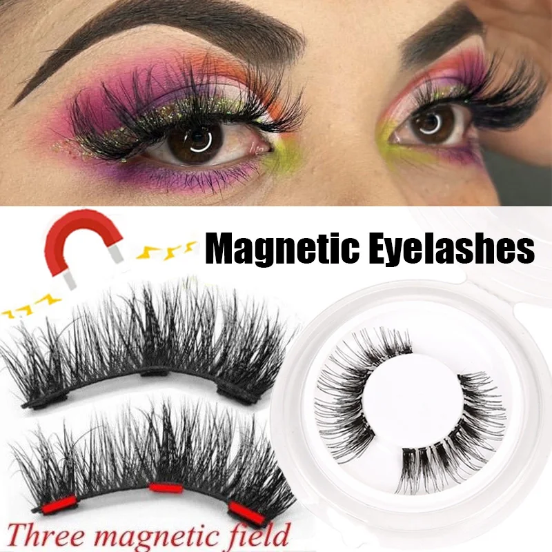 แม่เหล็ก 3D ขนตาปลอม 3 แม่เหล็ก Magnetic Lashes Handmade ธรรมชาติยาวหนาขนตาปลอมแต่งหน้าเครื่องมือ