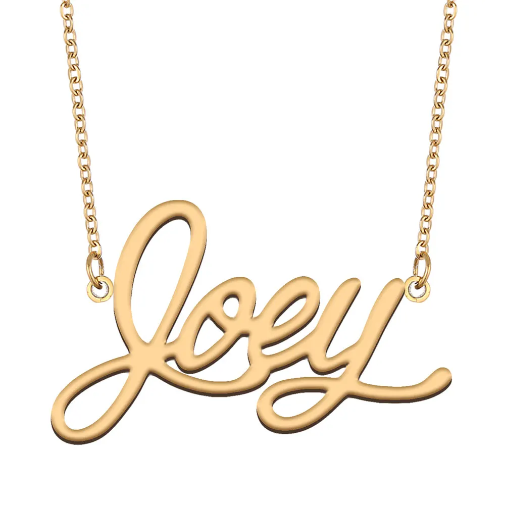 Joey Name Necklace Women Stainless Steel Personalized Jewelry Gold Plated Nameplate Pendant Femme Mothers Girlfriend Gift