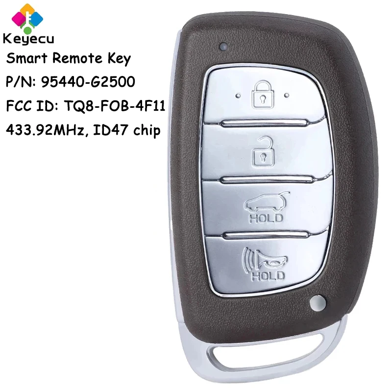 KEYECU Smart Remote Car Key With 4 Buttons 433.92MHz ID47 Chip for Hyundai Ioniq 2020 2021 Fob 95440-G2500 FCC ID: TQ8-FOB-4F11