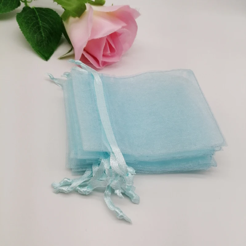 500pcs Light Sky Blue Fashion Jewelry Bag Organza Gift Bags Small Drawstring Bags Fabric Bag Women for Jewelry Packaging Display