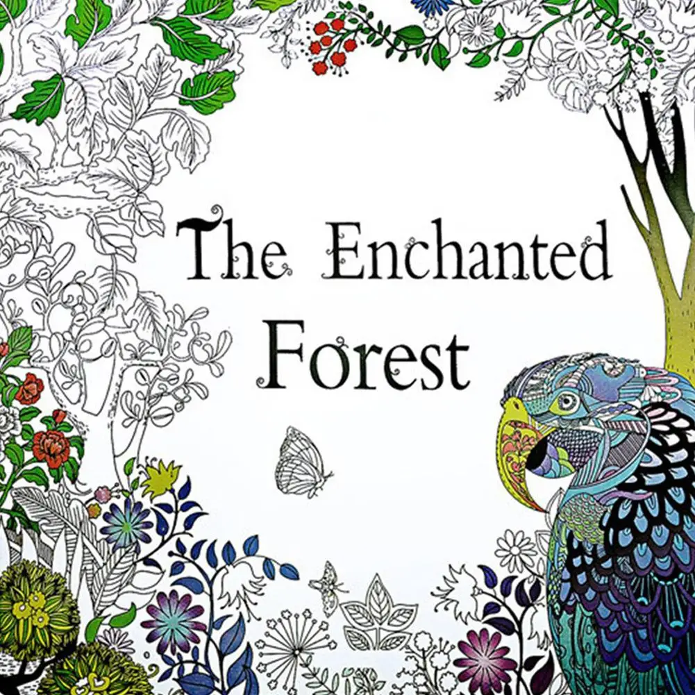 Libro de dibujo de bosque encantada para niños y adultos, edición en inglés para colorear, aliviar el estrés, matar el tiempo, 12 páginas