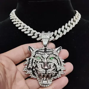 Hip Hop 3d Tiger Anhänger Halskette für Männer und Frauen, 13mm kubanischer Kristallstrom, Eiste -Bling -Halskette, Mode -Charmschmuck 12 Hauptverkäufe männliche Diamantkette - №9