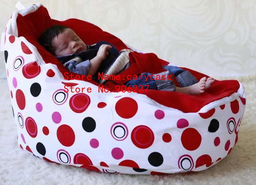 

red polka dots cotton canvas baby bean bag chair with harness, soft kids high sleeping beanbag sofa beds