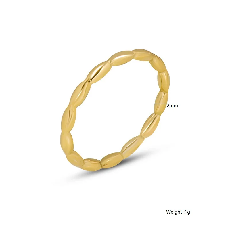 INS Simple Overlay Plain Stainless Steel PVD 18k Gold Plated Oval Beads String Stacker Ring For Women Girls Jewelry