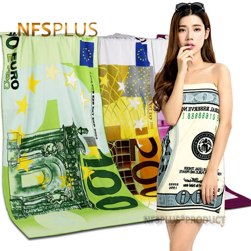 Microfiber Beach Towel Quick Dry Super Absorbent Sports Travel Towels 70x150cm 100 200 500 Euro 100 Dollar Printed Bath Towels