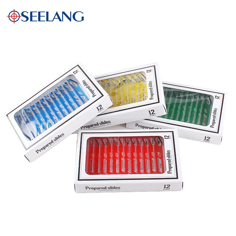48 PCS /4 box Prepared Plastic Microscope Slides Biological Specimen Plants Children Animals Sample Student Enlighten Education