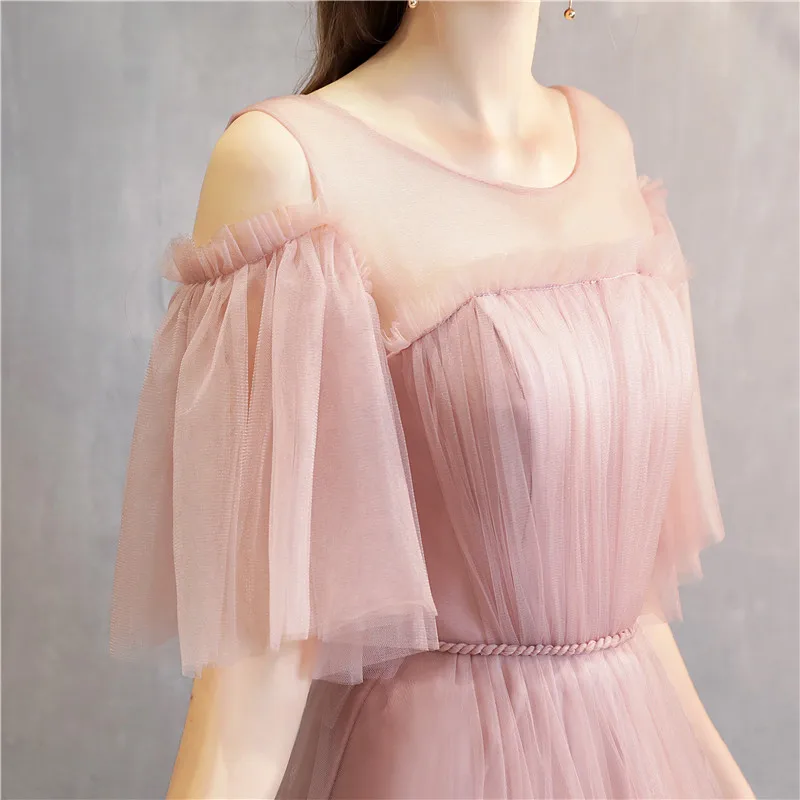 Custom Made Pink Bridesmaid Dresses Princess Vestidos Elegant Women Dress Tulle Wedding Party Prom Robe Lace Up Formal Gown