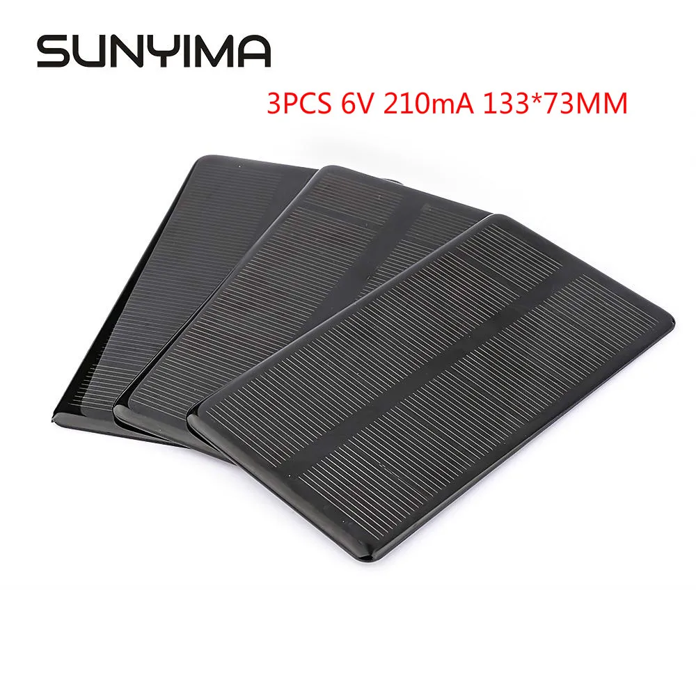 

SUNYIMA 3pcs 6V 210mA Monocrystalline Solar Panel Kit Mini Solar Cell Module 133*73mm DIY for Battery Phone Charger Solar System