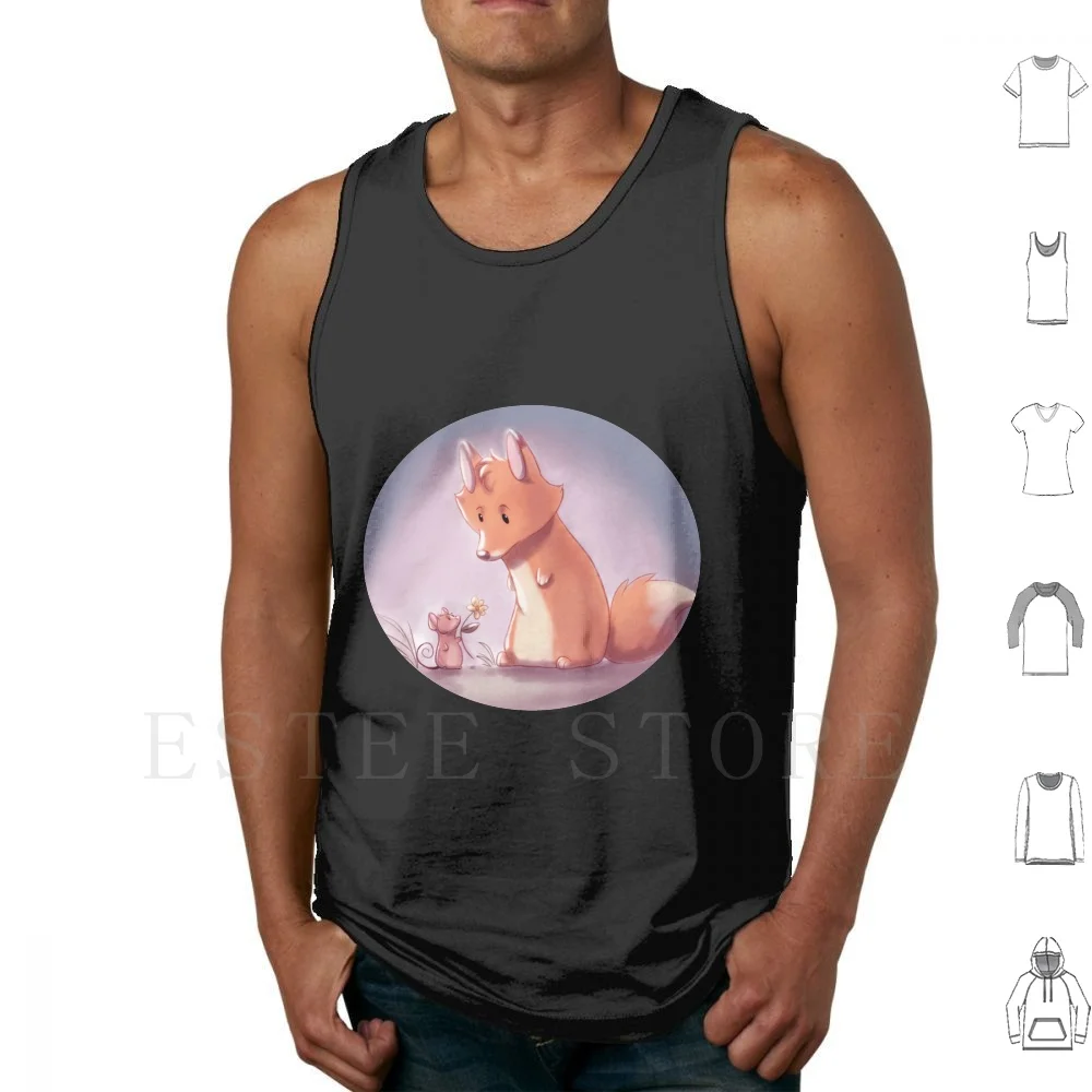 The Fox And The Mouse Tank Tops Vest Sleeveless Fox Mouse Cute Wildlife Animals Foxes Animal Mice Spring Pink Purple