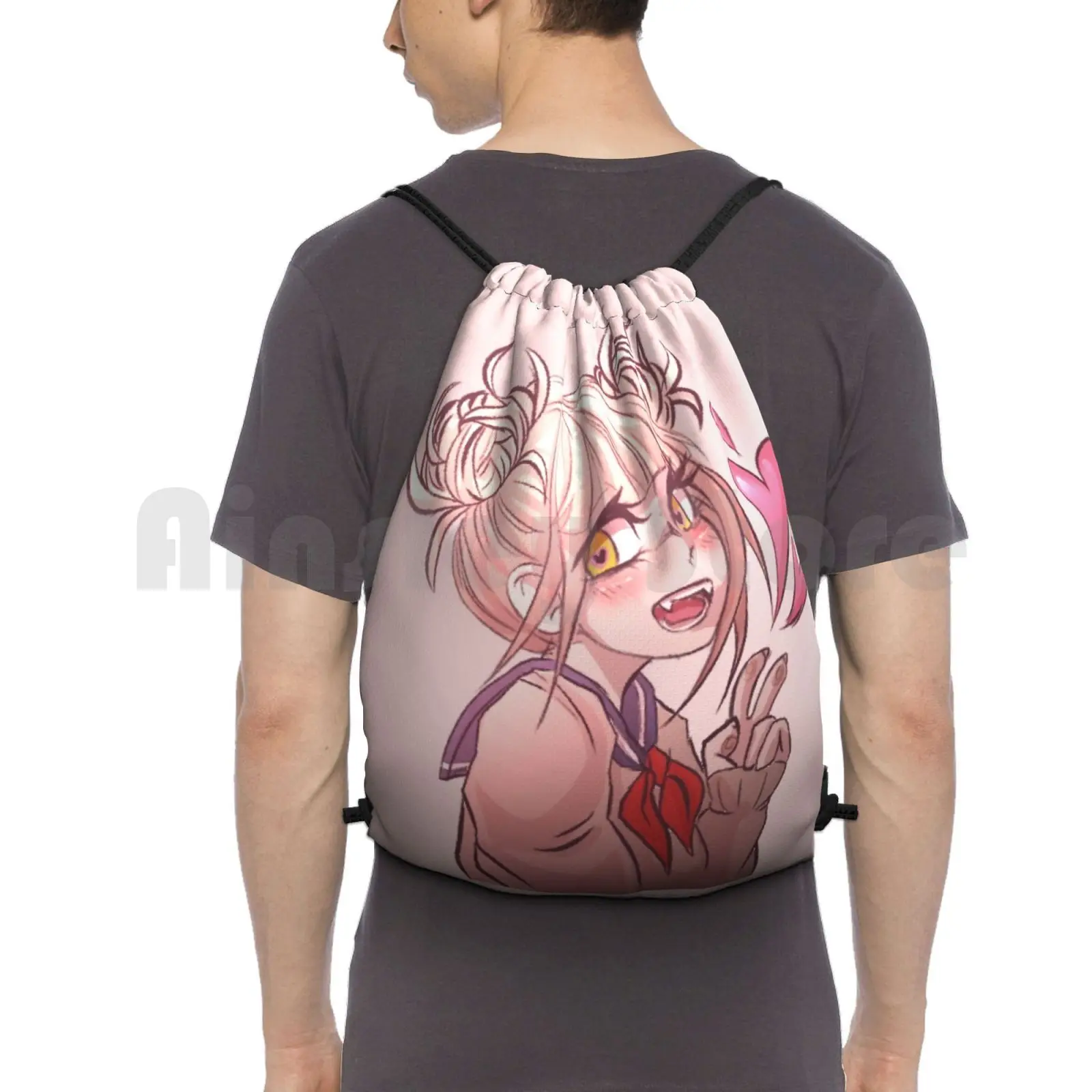 

Hearts Backpack Drawstring Bags Gym Bag Waterproof Toga Himiko Toga Villain Schoolgirl Bnha Mha Boku No Hero Academia