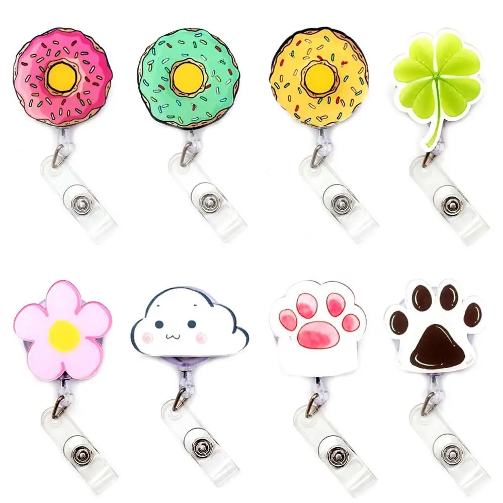 Fashion Donuts Acrylic Retractable Badge Reel Nurse Doctor Student Exhibition ID Card Clips Badge Holder Stationery