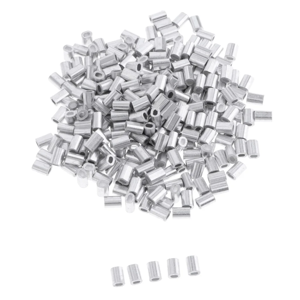 100Pcs Double Barrel Crimp Sleeve Aluminum Crimping Loop Sleeve Fishing Line Tube Connectors