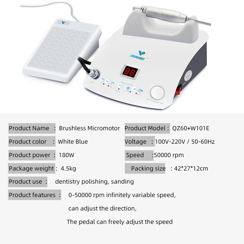 Microelectrónica para pulido y pulido de clínica dental, pedal de velocidad de entrega de 50.000 rpm, potencia de 180W, sin escobillas, entrega gratuita