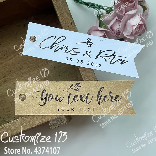 Kraft/białe etykiety ślubne niestandardowe etykiety Wedding Favor Tag dekoracje ślubne personalizuj niestandardowe etykiety naklejki tag