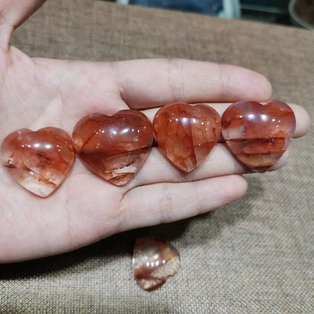 1pc Heart Shaped Natural Fire quartz Heart Stone Red Quartz Specimens Healing Stone