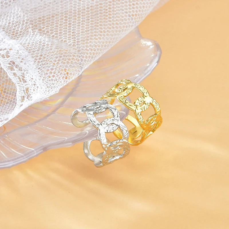 Letdiffery  Vintage Filigree Stainless Steel Rings Golden Geometric Women Adjustable Jewelry Wedding Gift Dropshipping
