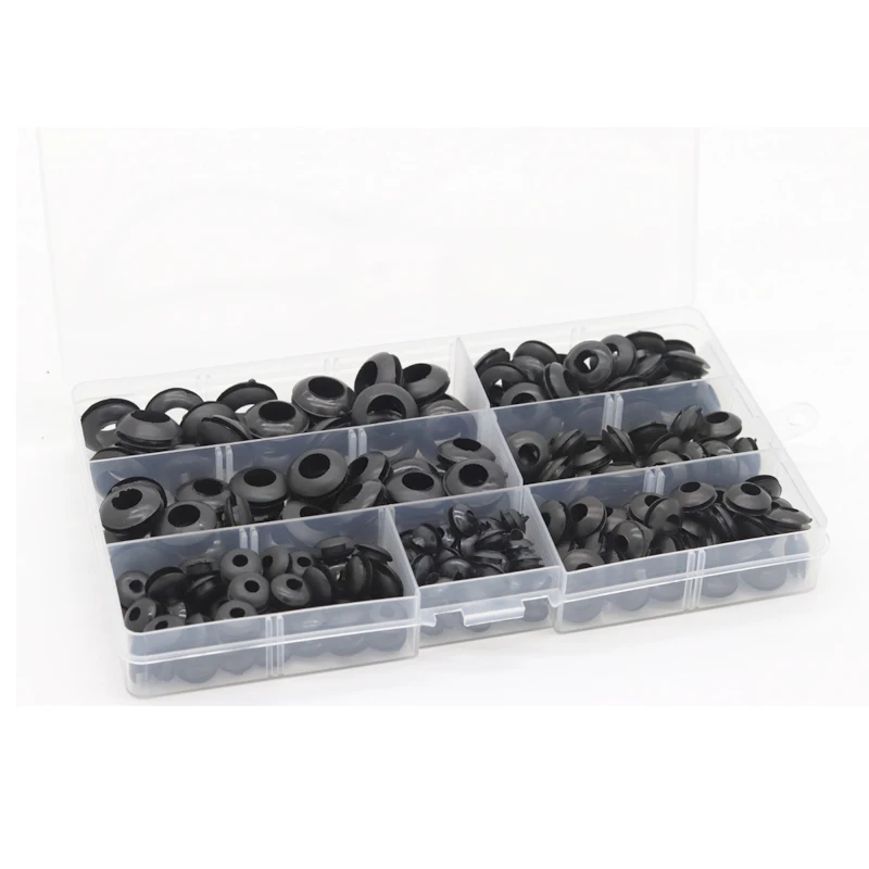 243Pcs/box Rubber Grommet Gasket Kits for Wire Cable Black Assortment Set