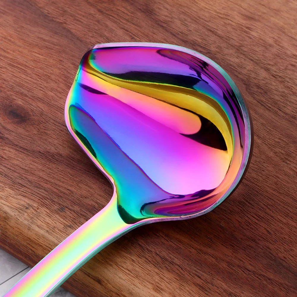 1PC Rainbow Stainless Steel Nonstick Kitchen Utensils Cooking Tool Long Serving Sets Scoop Spoon Fork Turner Ladle Cake Shovel