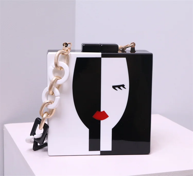 【wonder lamar】2020 trending acrylic coldness girl face square acrylic box clutch