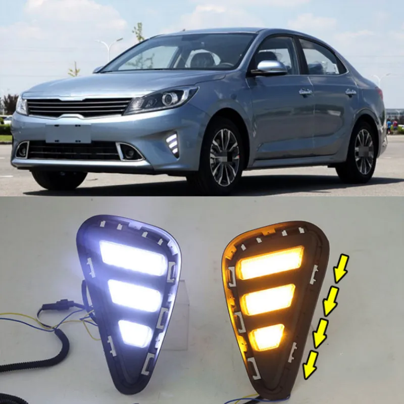 2PCS  For Kia Forte 2018 with Yellow Turn Signal Indicator style relay LED DRL Daytime Running Light Fog Lamp