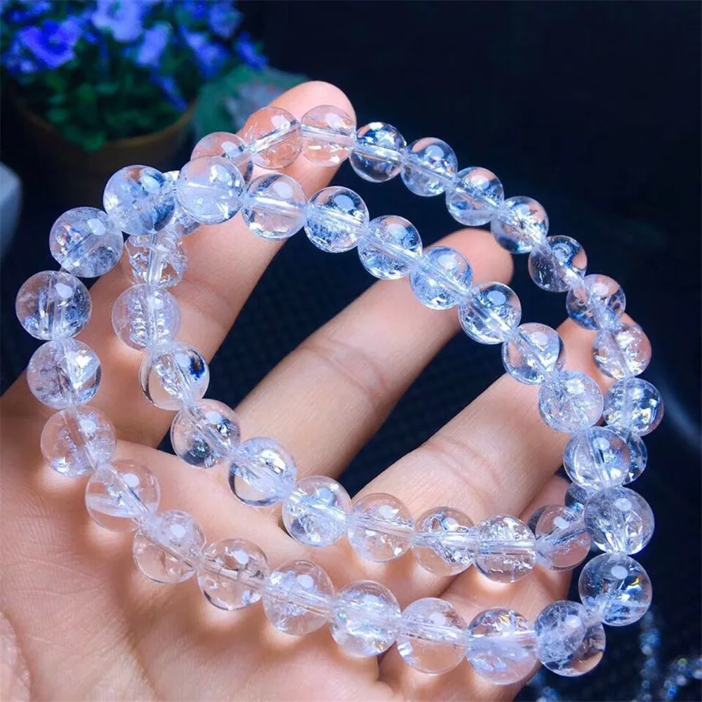 8mm Natural Himalaya Rock Crystal Bracelet For Women Lady Men Crystal Powerful Snow Round Beads Fashion Bracelet Jewelry AAAAA