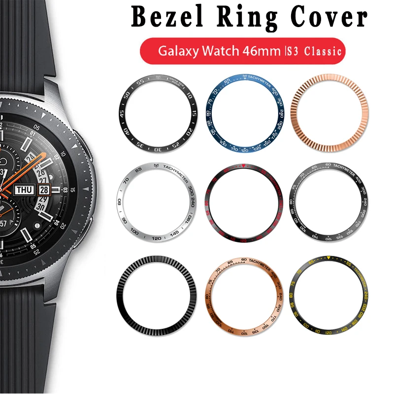 For Samsung Galaxy Watch 46MM/Gear S3 Frontier Bezel Ring Adhesive Anti Scratch Metal Cover Ring Smart Watch Accessories