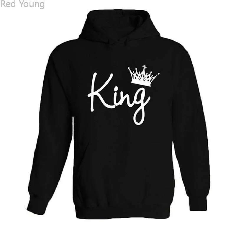 Casual Pullovers His-And-Hers King Queen Sweatshirt Hooded Hoodie ฤดูใบไม้ผลิฤดูใบไม้ร่วงแขนยาว