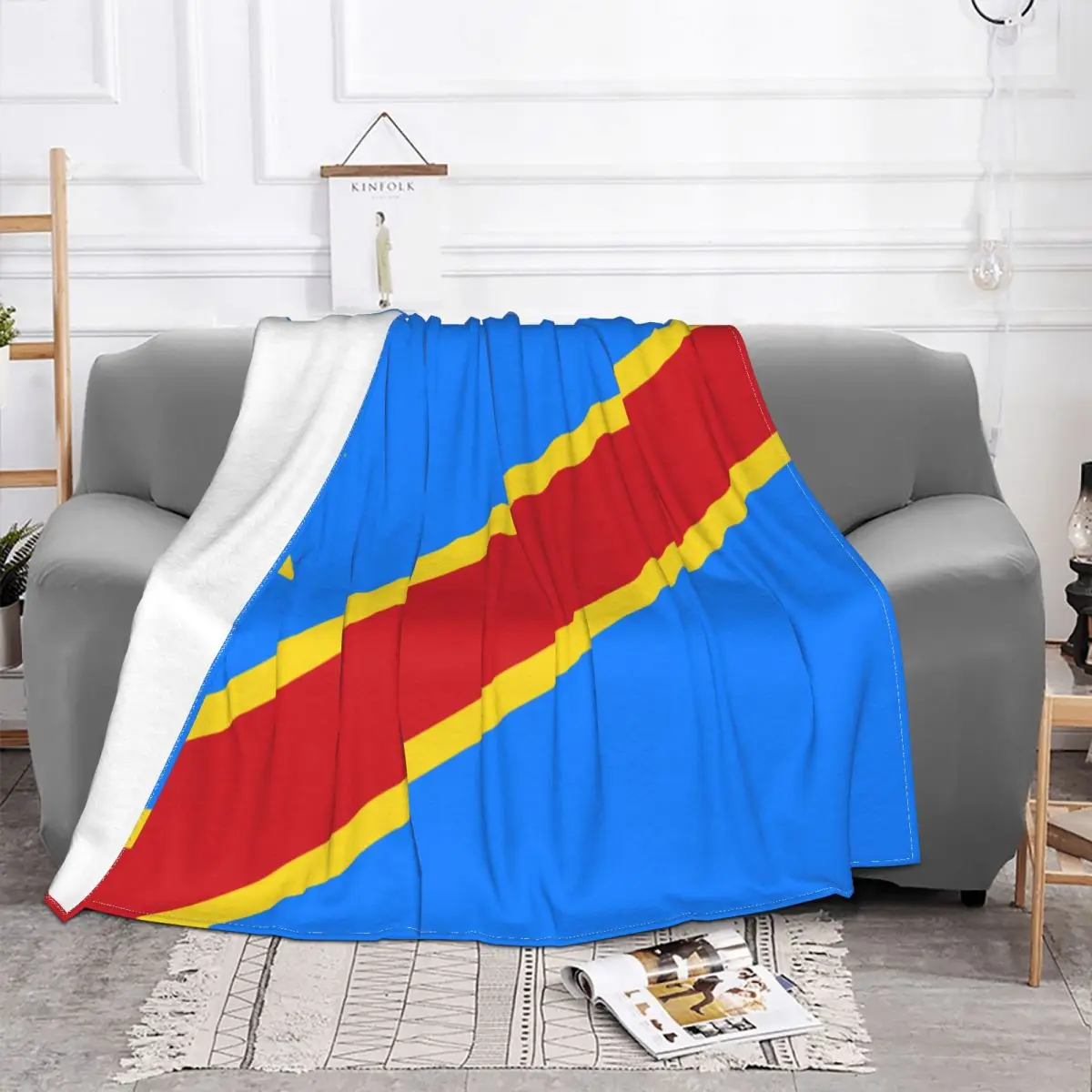 Flag Of Congo Kinshasa Zaire Flannel Throw Blanket Blanket for Home Outdoor Soft Bedroom Quilt