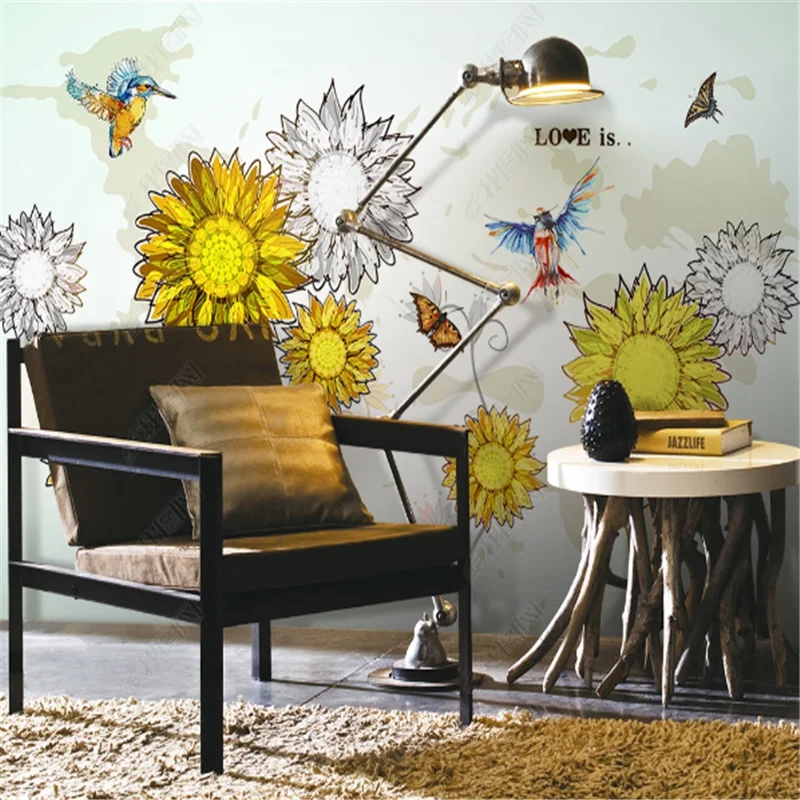 

Custom Nordic Watercolor Sunflower wallpapers for living room mural 3d Sofa TV background wall papers home decor bedroom murals