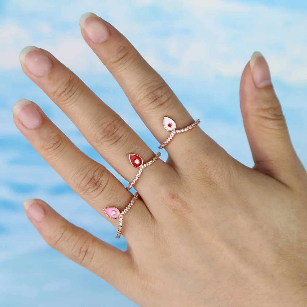 cute lovely enamel evil eye ring rose gold color pink white red eyes lucky turkish evil eye finger engagement rings