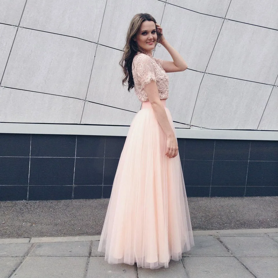 Modest Pink A-line Tulle Skirts Women Custom Made Floor Length Long Bridal Bridesmaid Tulle Skirt  Maxi Skirt Plus Size